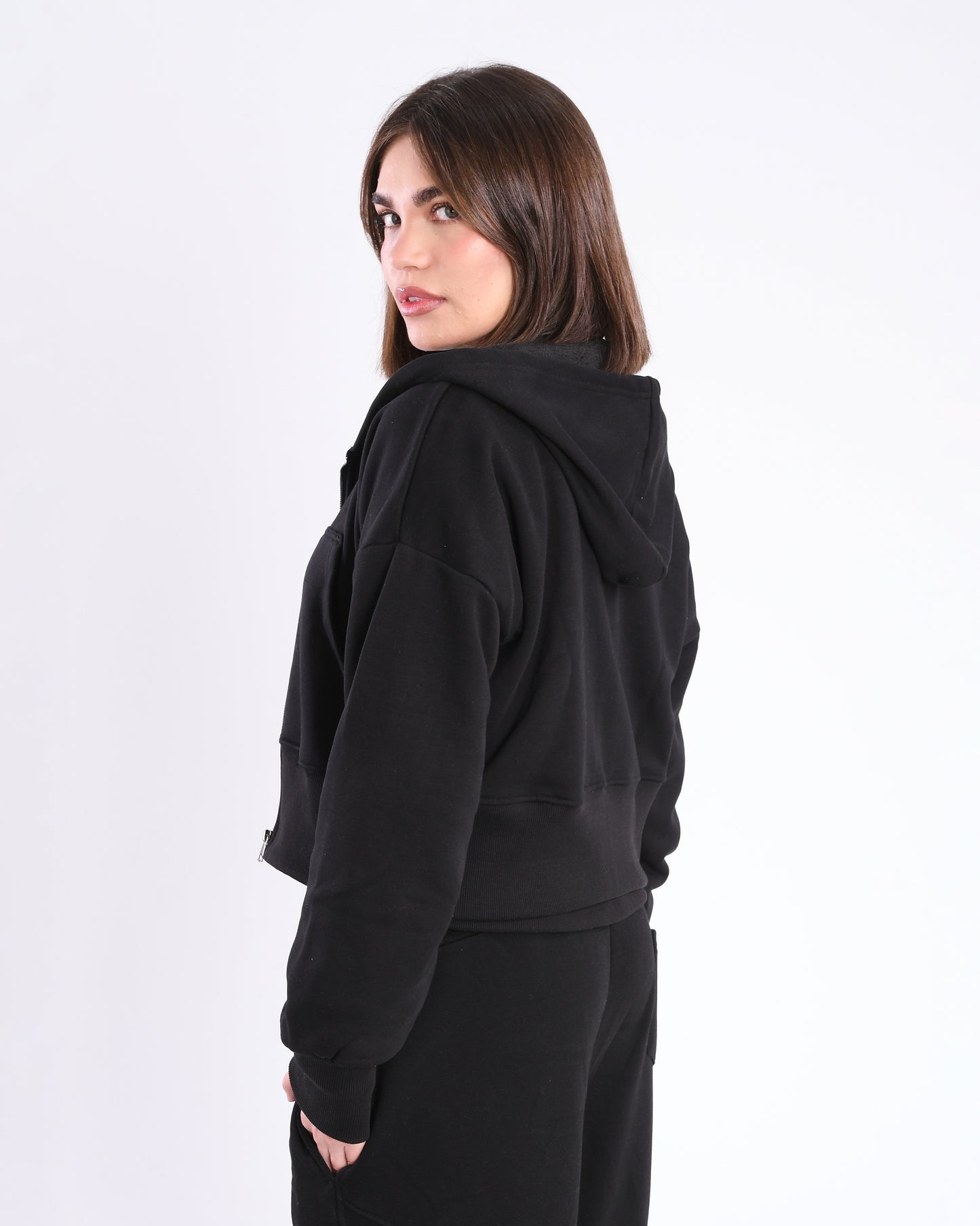 Black Cropped Zip-Up Jacket